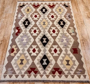 Handwerklicher handgefertigter afghanischer/türkischer Kelim Azteken Wolle Vorleger, Größe 152x104CM - Bild 1 von 6