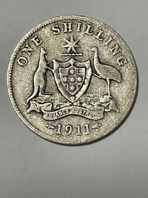 👀 AUSTRALIAN 1911 SHILLING STERLING SILVER COIN SCARCE DATE KGV ANTIQUE 👀 - Image 1 of 2