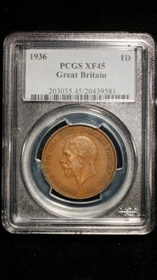 1936 GREAT BRITAIN 1 PENNY PCGS XF45 - Image 1 of 2