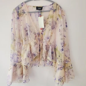 Top transparente floral de sidra para mujer talla 1XL capas femenino preppy Whymsycal nuevo con etiquetas - Imagen 1 de 15