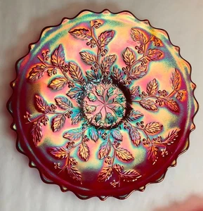 Frank Fenton footed plate red carnival glass 2000 commemorative 10 1/4" - Picture 1 of 5