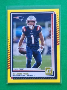Prueba de prensa de fútbol americano Panini Donruss 2025 amarillo Ja'Lynn Polk #163 Patriots  - Imagen 1 de 2