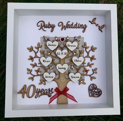 Personalised Family Tree , Gift 3D Box Frame,RUBY WEDDING, 27cm X 27cm - Image 1 of 4