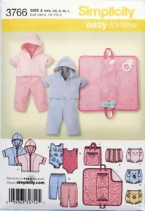 Pantalones de bebé Simplicity Pattern 3766, funda de pañales, capucha, cambiador, traje corporal - Imagen 1 de 2