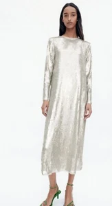 ZARA NEW WOMAN LONG SEQUINNED KNIT DRESS SILVER 6096/100 - Picture 1 of 4
