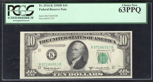 FR. 2014-K 1950-D $10 FRN FEDERAL RESERVE NOTE DALLAS, TX PCGS UNC-63PPQ (C) - Picture 1 of 2