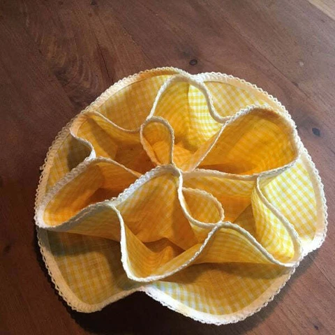 Folding Fabric Bread Roll Basket Yellow & White Handmade Cover