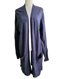 Matty M Long Dark Blue Cardigan, SZ L, Ribbing, Acrylic/Cotton, Pre-Owned - Picture 1 of 14