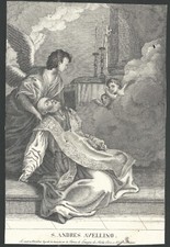 Old engraved laminate of San Andres Avelino holy card santino image pieuse