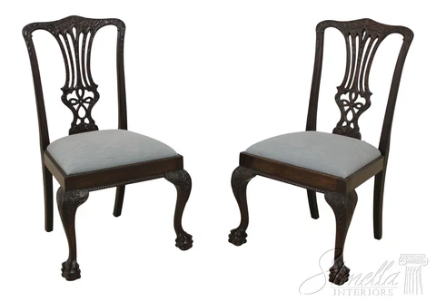 F56653EC: Pair Vintage Chippendale Carved Mahogany English Side Chairs Cover