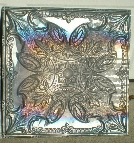 SALE Antique Iridescent Victorian Ceiling Tin Tile Fleur De Li  Flowers Shabby Cover