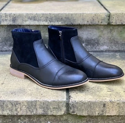 Designer Cavani Halifax Spitzenblinde seitlicher Reißverschluss Stiefel schwarz und marineblau 7-12
