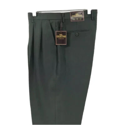 K.C. Colecciones Pantalones de Vestir Para Hombre Hunter Verde Plisado Dobladillo Regular Tallas 32-34 Foto 1 de 3