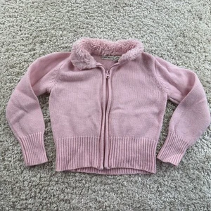 Y2K Cherokee Youth Girls Size Small 6 Pink Full Zip Up Sweater Furry Neck - Picture 1 of 7