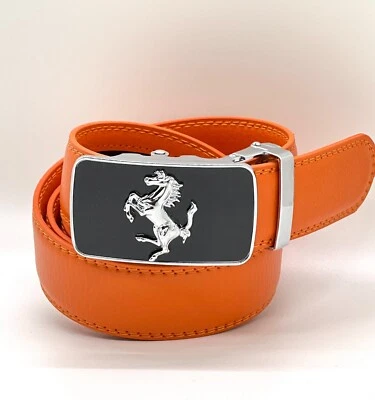Fashion Automatic Design Buckle Men's Silver Horse Ratchet Leather Belt Stallion - Image 1 of 4