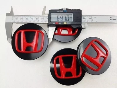 For Honda Civic 2006-2025 4PC 69mm Wheel Center Caps Hub Emblems Red Black Badge - Image 1 of 4