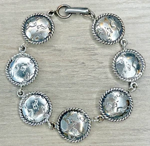 Vintage K.T. & Co Modernist Horses Concho Sterling 925 Round Link Panel Bracelet - Picture 1 of 11