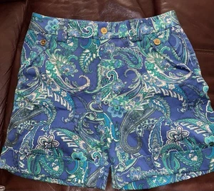 Ralph Lauren blau aqua weiß Paisley Blumen Bündchen Bermuda Shorts Gr. 6 wunderschön - Bild 1 von 14