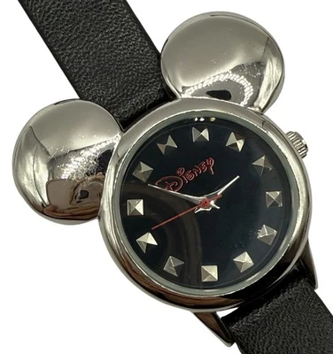 Disney Mickey Mouse Head Watch Black Dial Silver Tone Case New Battery - Image 1 of 4