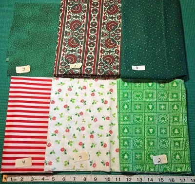 TU ELECCIÓN: REMANENTE DE CHATARRA Vintage Navidad Verde Rojo Algodón Artesanal Edredón Tela Foto 1 de 4