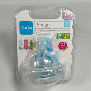 MAM Slow Flow Teats Size 1 Fits all MAM Baby Bottles 0+ Months Pack of 2 New - Picture 1 of 2