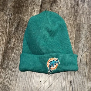 Vintage NFL Miami Dolphins Cuffed Beanie Winter Hat Turquoise Knitted EUC - Picture 1 of 2