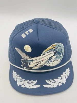 NASA STS Transbordador Espacial Camionero Malla Sombrero Plateado Astronauta Espacial Años 80 Ala Plana Foto 1 de 4