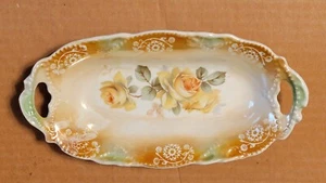 Vintage German Porcelain Oval Relish Dish with Yellow Roses - Picture 1 of 5