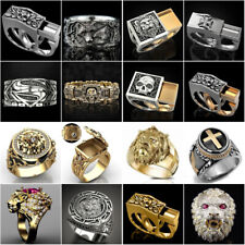 Fashion Lion Two Tone 925 Silver Rings for Men Party Ring Jewelry Gift Size 6-13