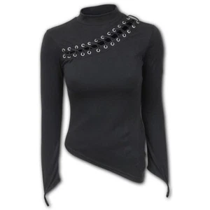 Spiral Gothic Rock Black Slant Long Sleeve Top • Local Stock • Gothic - Picture 1 of 5