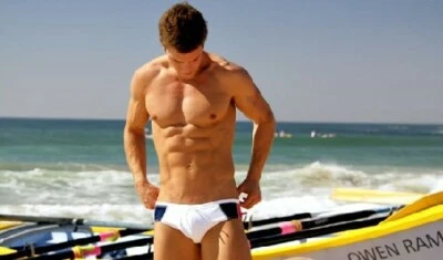 Aussie Low Rise Loose Fit Swim  Brief-WHITE w/Red Blk Side panel 31" Waist(B02) - Image 1 of 3