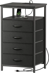 Bedside End Table Night Stand with Charging Station, Drawers Dresser for Bedroom - Picture 1 of 8