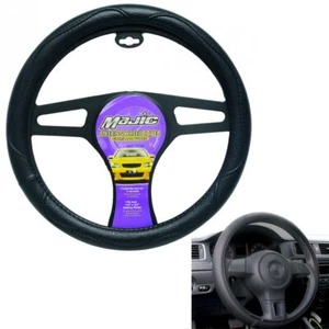 Black Leather Auto Car Steering Wheel Cover Protector Anti-Slip Pad Universal 15 - Picture 1 of 3