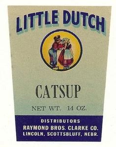 Little Dutch Catsup Bottle Vintage Label Raymond Bros. Scottsbluff, Lincoln, Ne. - Picture 1 of 1