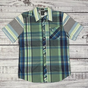 Volcom Plaid Button Up Short Sleeve Shirt Slim Fit Size XL Blue Green - Picture 1 of 6