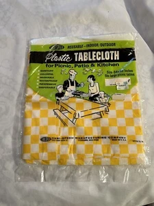 Gelb kariert kitschig Sani Speed Vintage Kunststoff Picknick Tischdecke 84" x 40" VERSIEGELT - Bild 1 von 6