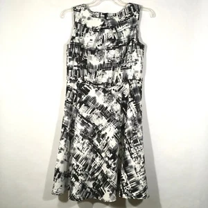 Womens Black White Sleeveless Sheath Dress Fit Flare Flowy Career Office Sz 14 - Bild 1 von 5