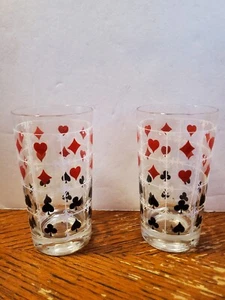 2 VINTAGE 5" DRINKING GLASSES BARWARE DECK OF CARDS ALL SUITES RED BLACK Clear - Picture 1 of 5