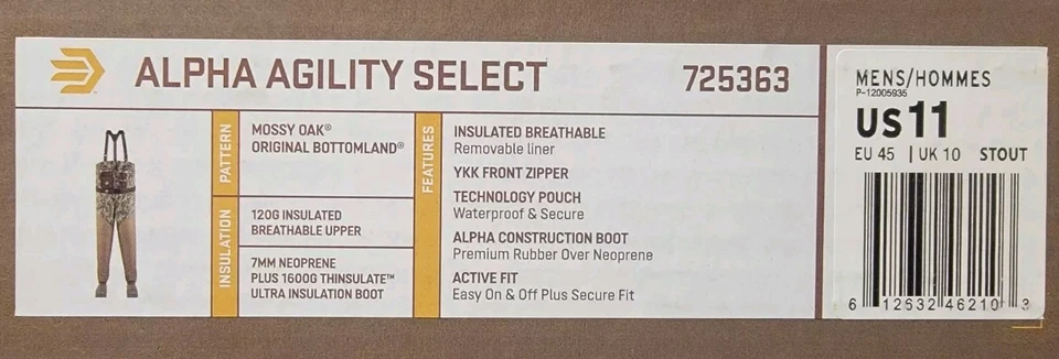 LaCrosse Mens Stout (Husky) Alpha Agility Select Insulated Waders, Camo, Sz 11 - Image 1 of 4