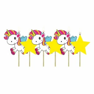 CUTE CARTOON UNICORN CANDLES CHILDREN'S / GIRL'S BIRTHDAY PARTY X 6 - Picture 1 of 1