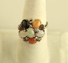 Vintage Sterling Silver 925 EA China Marked Multi-colored Jade Cluster Ring