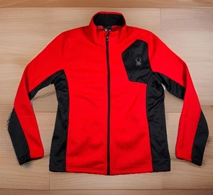 Spyder Jacket Men’s S Waffle Thermal Red Black Full Zip Sweater Chest Pocket EUC - Picture 1 of 12