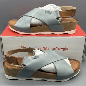 Pikolinos Mahon Damen-Sandale 40 US 9 jeansblau Leder Keilabsatz Plateau Fersenriemen - Bild 1 von 15