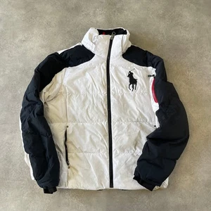 Polo Ralph Lauren Puffer Jacket Mens Medium Y2K Embroidered Logo Coat, Black Whi - Picture 1 of 9