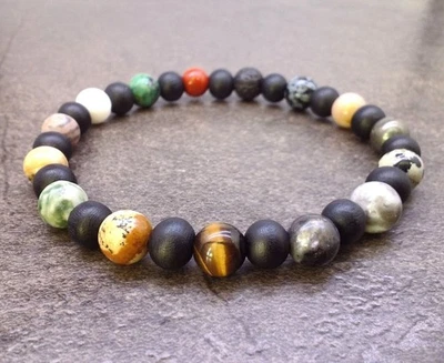 Men's Stone Wood Bead Stretch Bracelet Prayer Energy Chakra Yoga Bohemian Surfer - Image 1 of 2