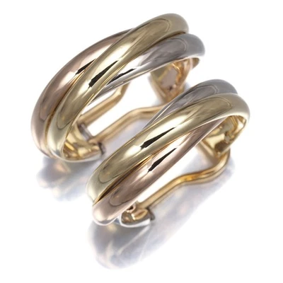 Auth Cartier Earrings Trinity 3color Hoop 18K 750 Yellow White Rose Gold  - Image 1 of 4