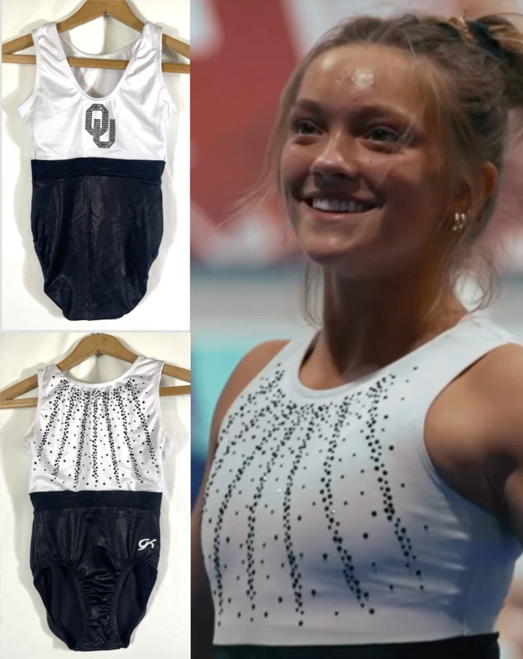 OU University Oklahoma Sooners Gymnastics Leotard Athlete Worn Small White Beads - Image 1 of 4