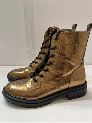 Botas de combate Nine West para mujer 9,5 bronce imitación cocodrilo con cordones cremallera lateral Foto 1 de 4