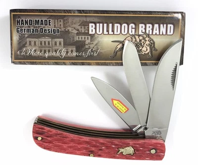 Cuchillo Bulldog Sodbuster de 3 hojas rojo jigged manijas de hueso BDG-173DRJB 025-LL Foto 1 de 4