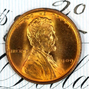 * 1909 VDB * PRISTINE++ BLAZING RED GEM BU MS LINCOLN WHEAT PENNY * - Picture 1 of 4